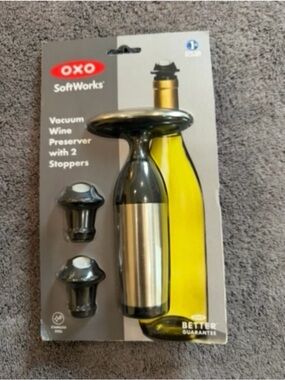 OXO Stainless Steel and Black Wine Vacuum Pump with Stoppers